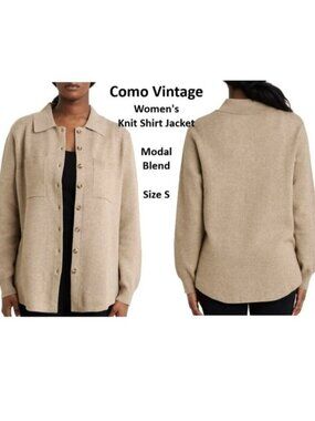 Como Vintage Shacket Knit Shirt Jacket Brown Tan Button Up Women's Size S